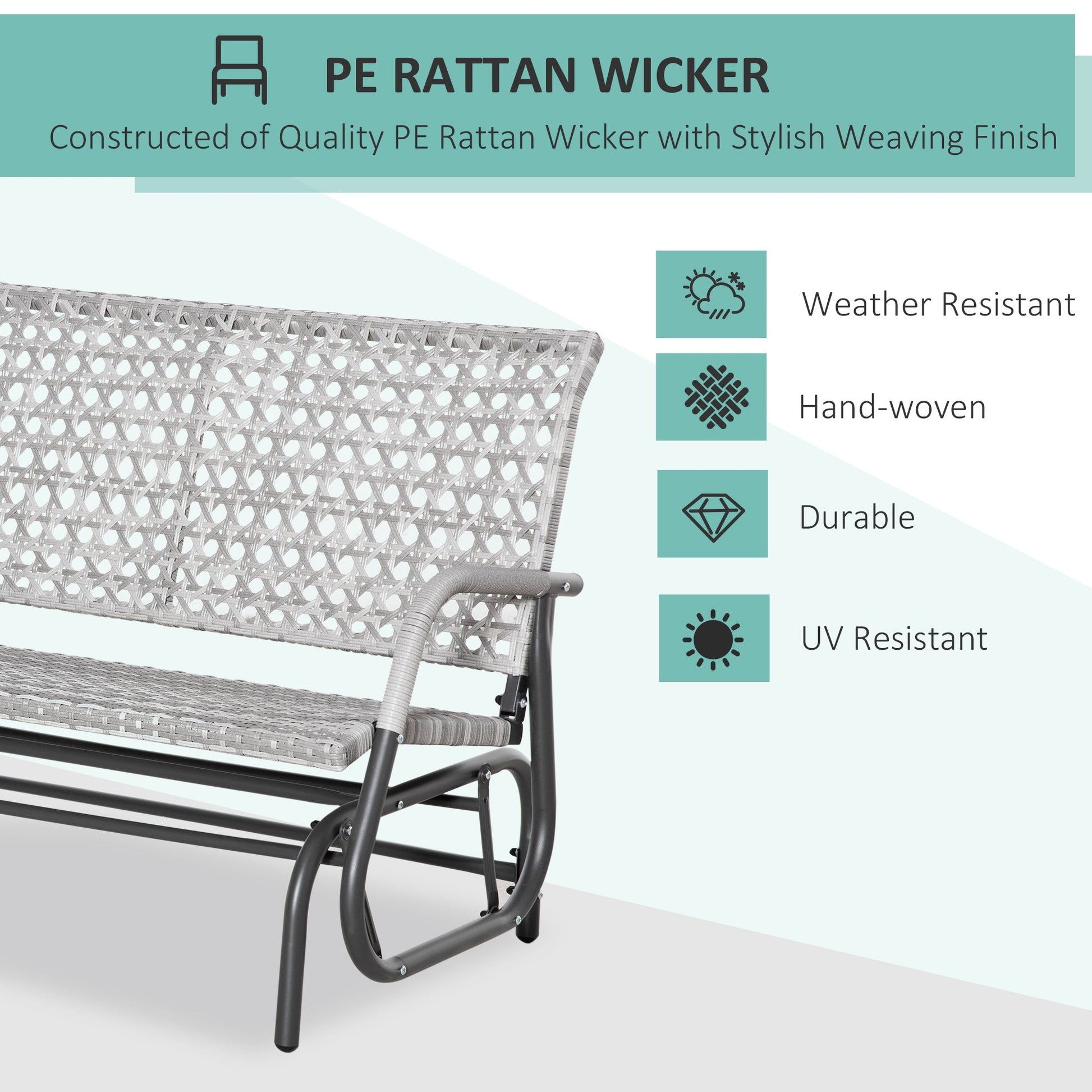 Extra Wide 2-Seater Wicker Glider Bench with Curved Backrest, Mixed Grey Outdoor Gliders   at Gallery Canada