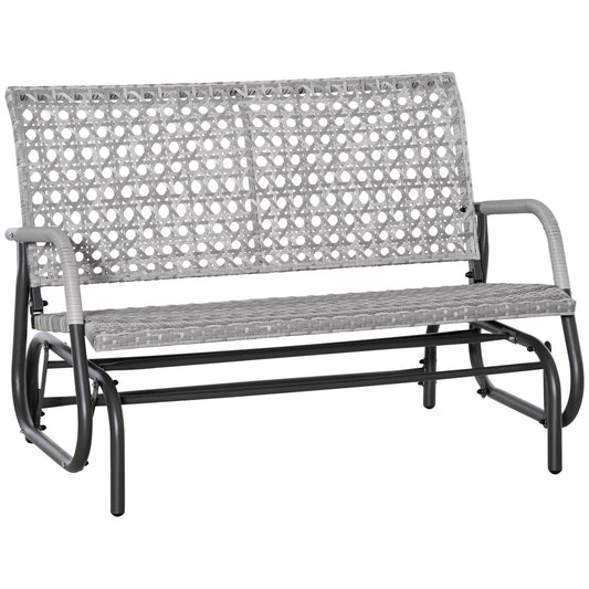 2 Seater Wicker Outdoor Glider Bench, Patio Swing Rocker Chair Garden Bench, Garden Loveseat Rocking Chair, w/ Extra Wide Seat and Curved Backrest for Backyard, Poolside, Lawn, Mixed Grey - Gallery Canada