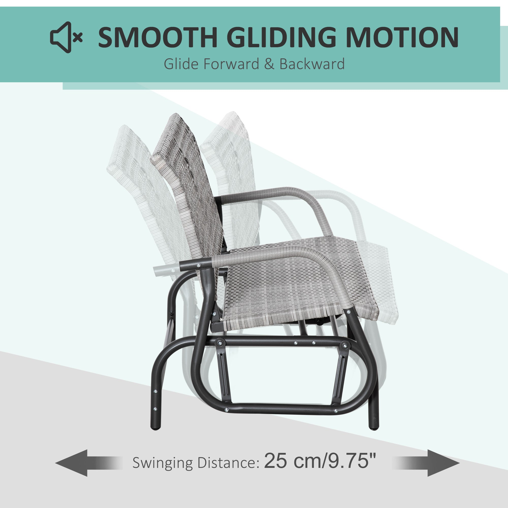 Extra Wide 2-Seater Wicker Glider Bench with Curved Backrest, Mixed Grey Outdoor Gliders   at Gallery Canada