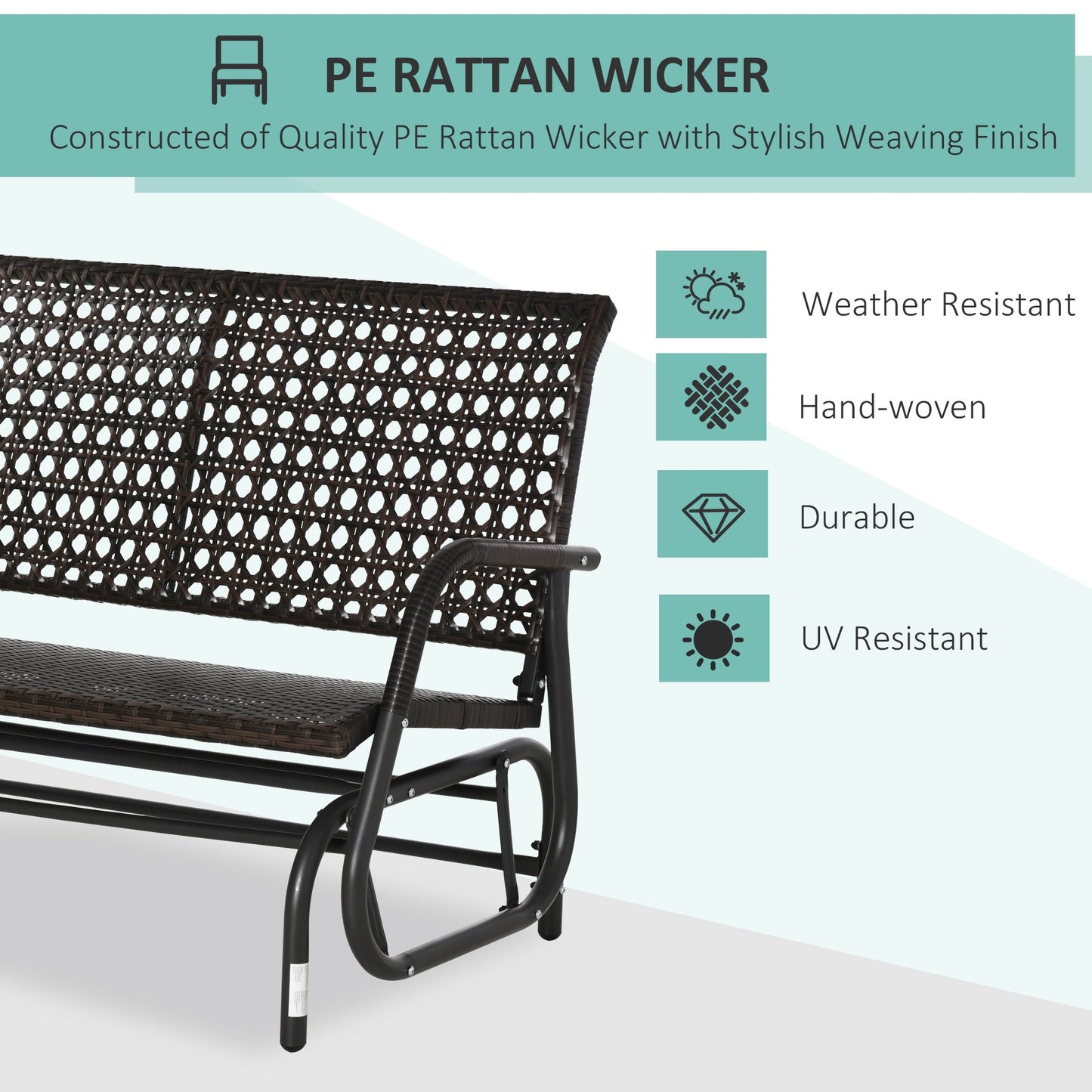 Extra Wide 2-Seater Wicker Glider Bench with Curved Backrest for Outdoors, Brown Outdoor Gliders   at Gallery Canada