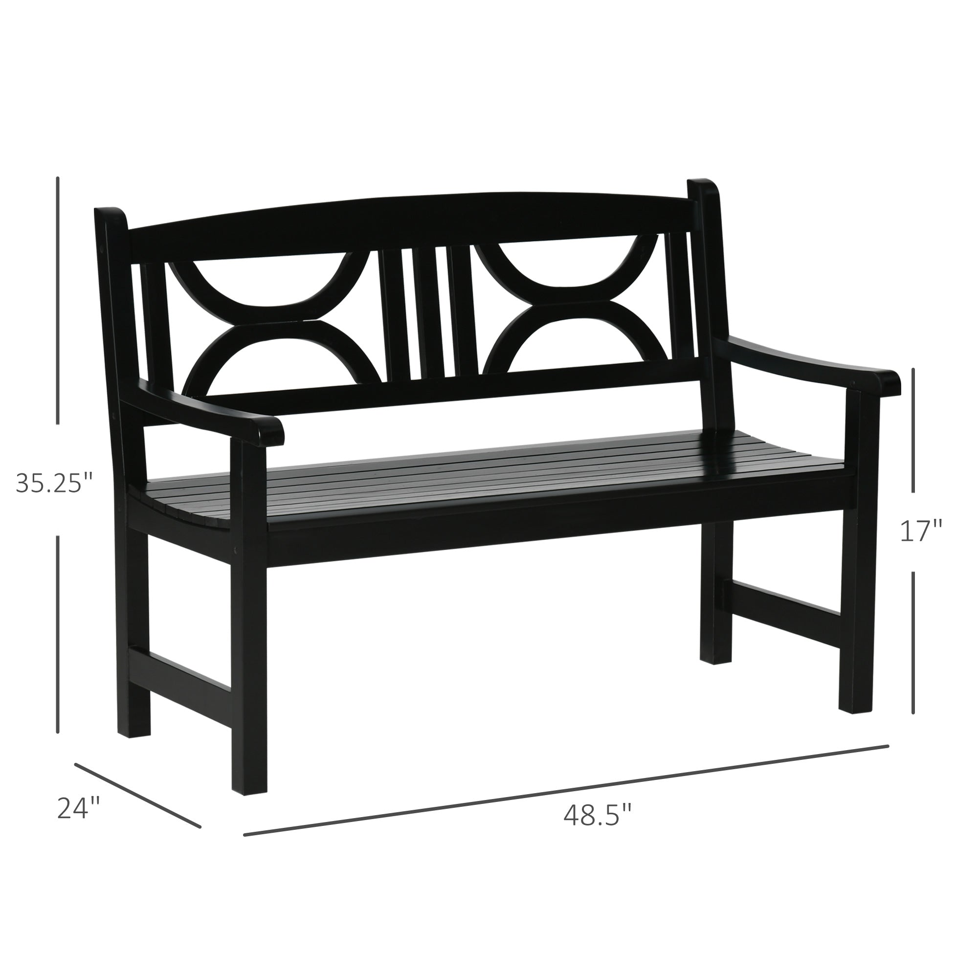 2-Seater Wooden Garden Bench 4FT Outdoor Patio Loveseat for Yard, Lawn, Porch, Black Outdoor Benches   at Gallery Canada