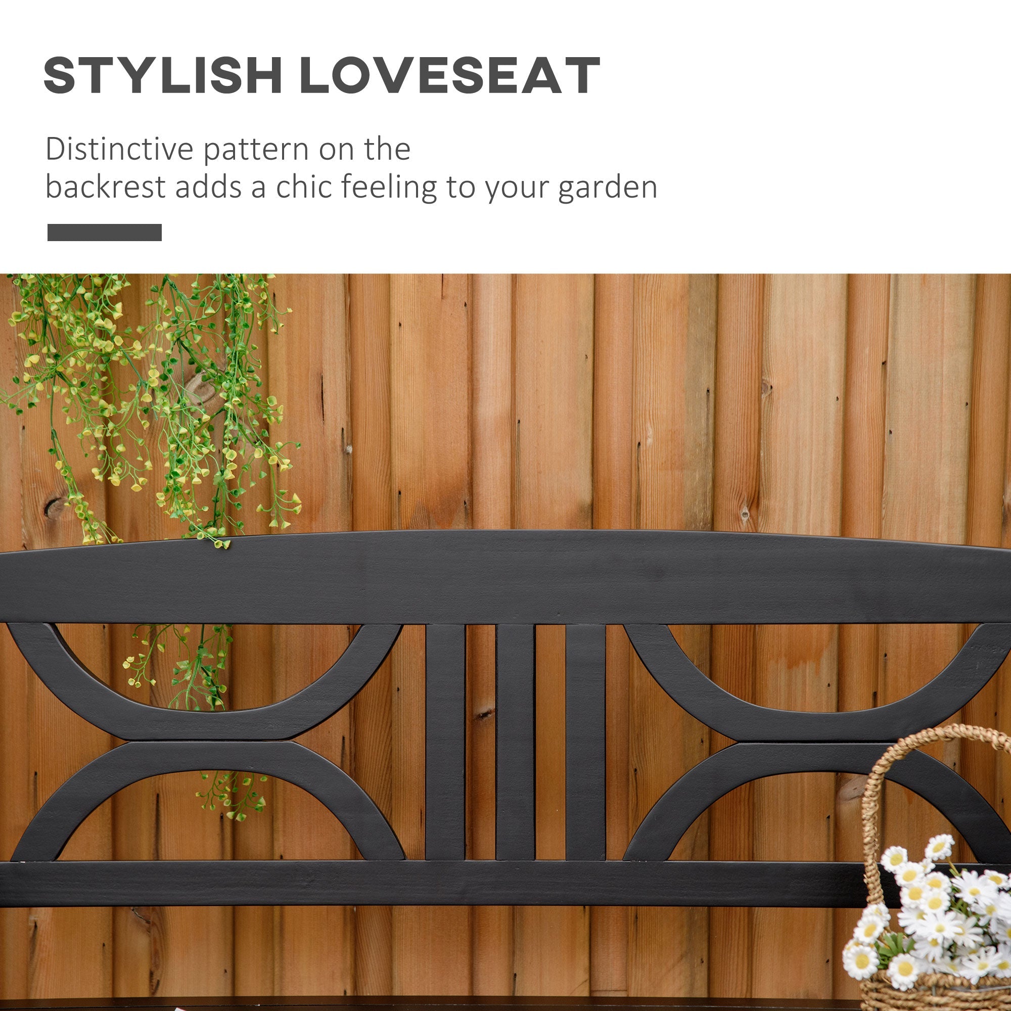 2-Seater Wooden Garden Bench 4FT Outdoor Patio Loveseat for Yard, Lawn, Porch, Black Outdoor Benches   at Gallery Canada