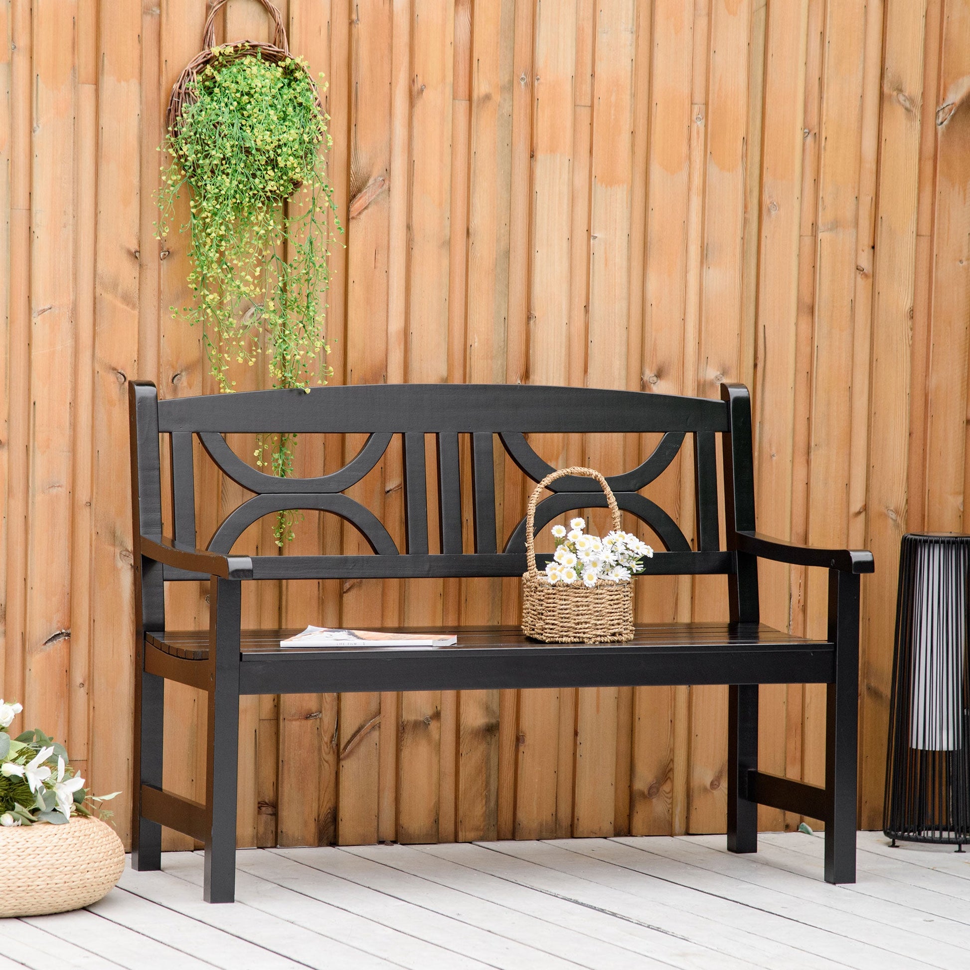 2-Seater Wooden Garden Bench 4FT Outdoor Patio Loveseat for Yard, Lawn, Porch, Black Outdoor Benches   at Gallery Canada