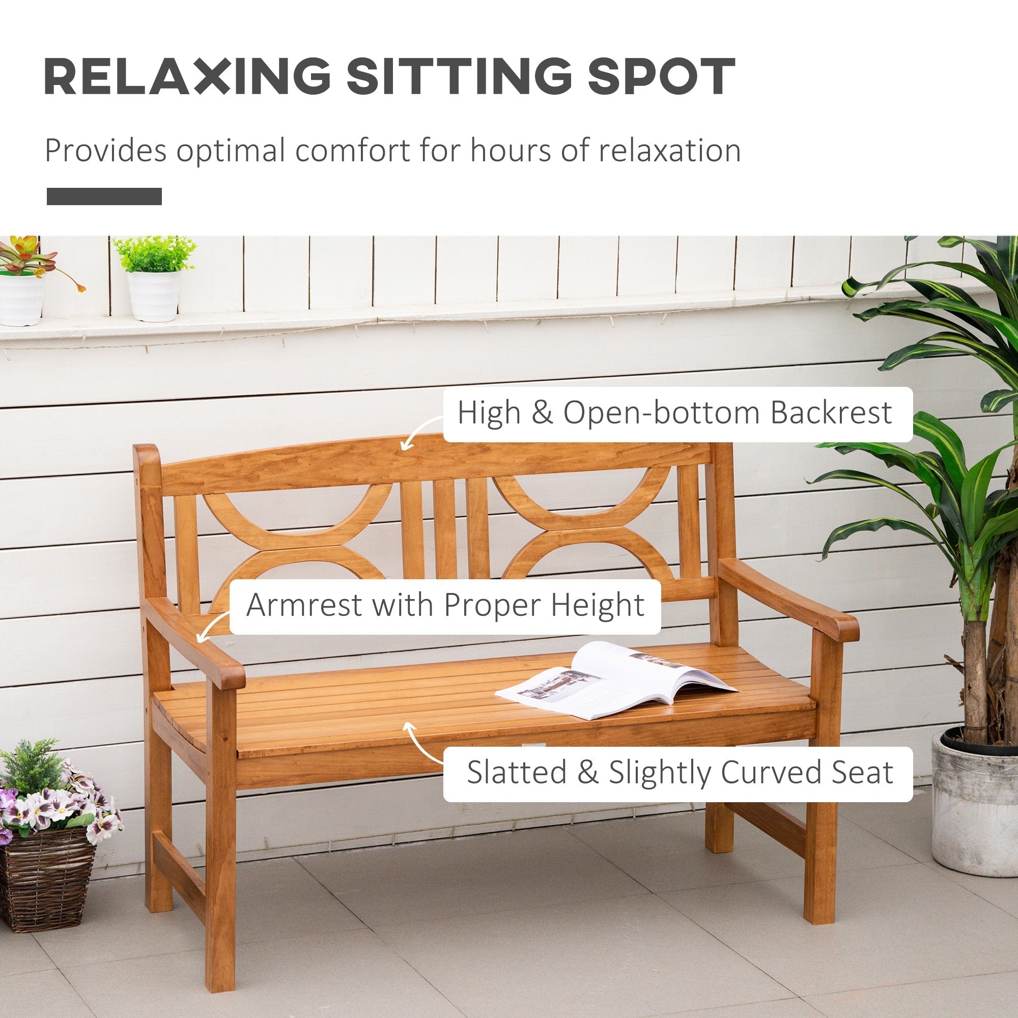 2-Seater Wooden Garden Bench for Yard, Lawn, Porch, Natural Patio Chairs   at Gallery Canada