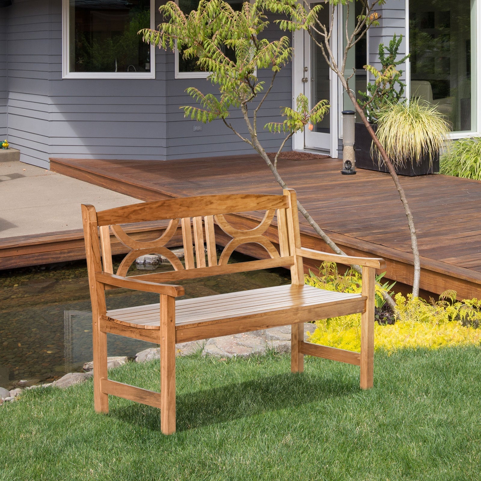 2-Seater Wooden Garden Bench for Yard, Lawn, Porch, Natural Patio Chairs   at Gallery Canada