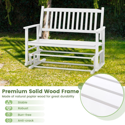 2 Seats Outdoor Glider Bench with Armrests and Slatted Seat, White Patio Rocking Chairs & Gliders   at Gallery Canada