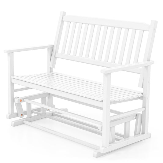 2 Seats Outdoor Glider Bench with Armrests and Slatted Seat, White Patio Rocking Chairs & Gliders   at Gallery Canada