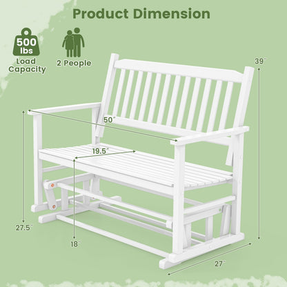 2 Seats Outdoor Glider Bench with Armrests and Slatted Seat, White Patio Rocking Chairs & Gliders   at Gallery Canada