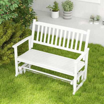 2 Seats Outdoor Glider Bench with Armrests and Slatted Seat, White Patio Rocking Chairs & Gliders   at Gallery Canada