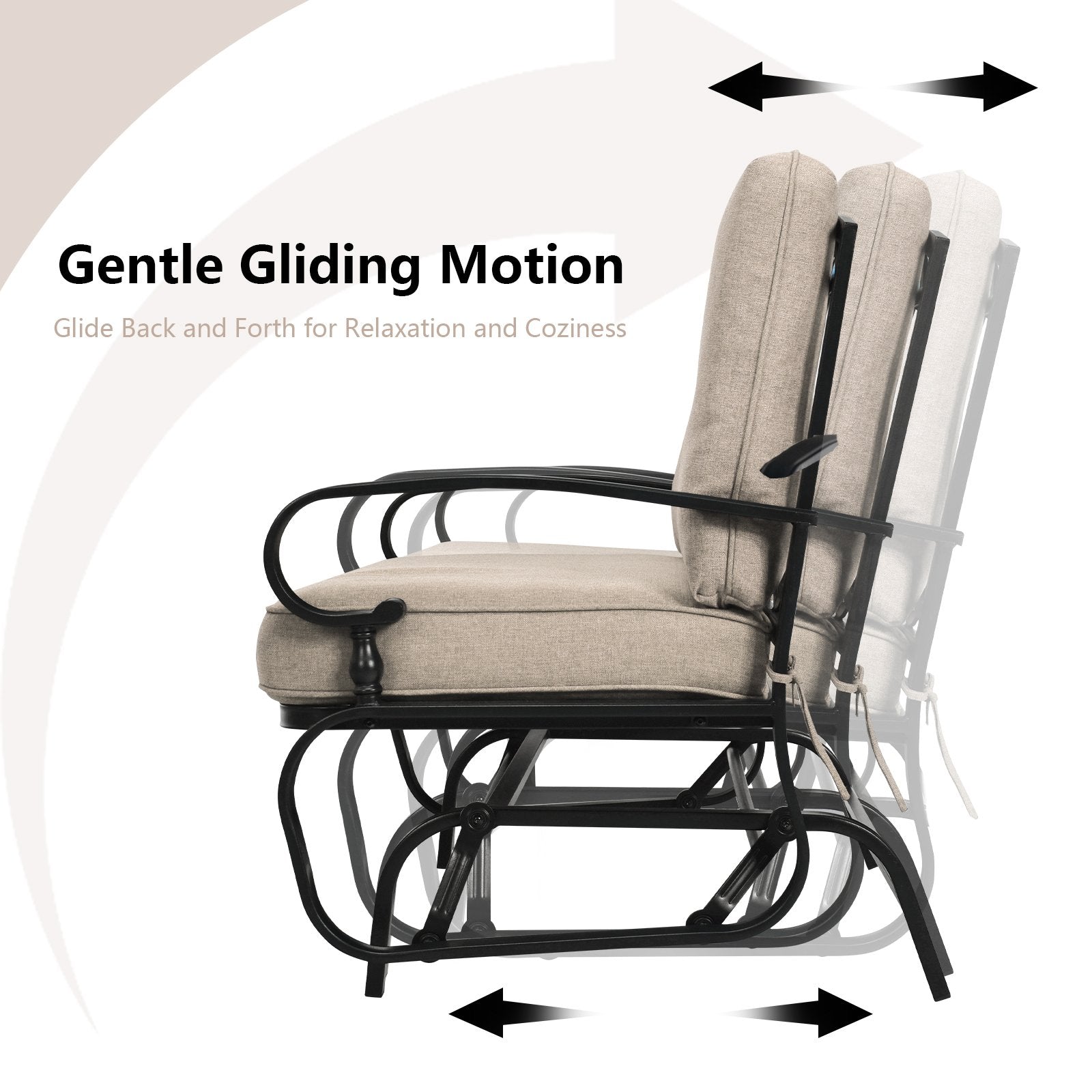 2 Seats Outdoor Swing Glider Chair with Comfortable Cushions, Beige Patio Rocking Chairs & Gliders   at Gallery Canada