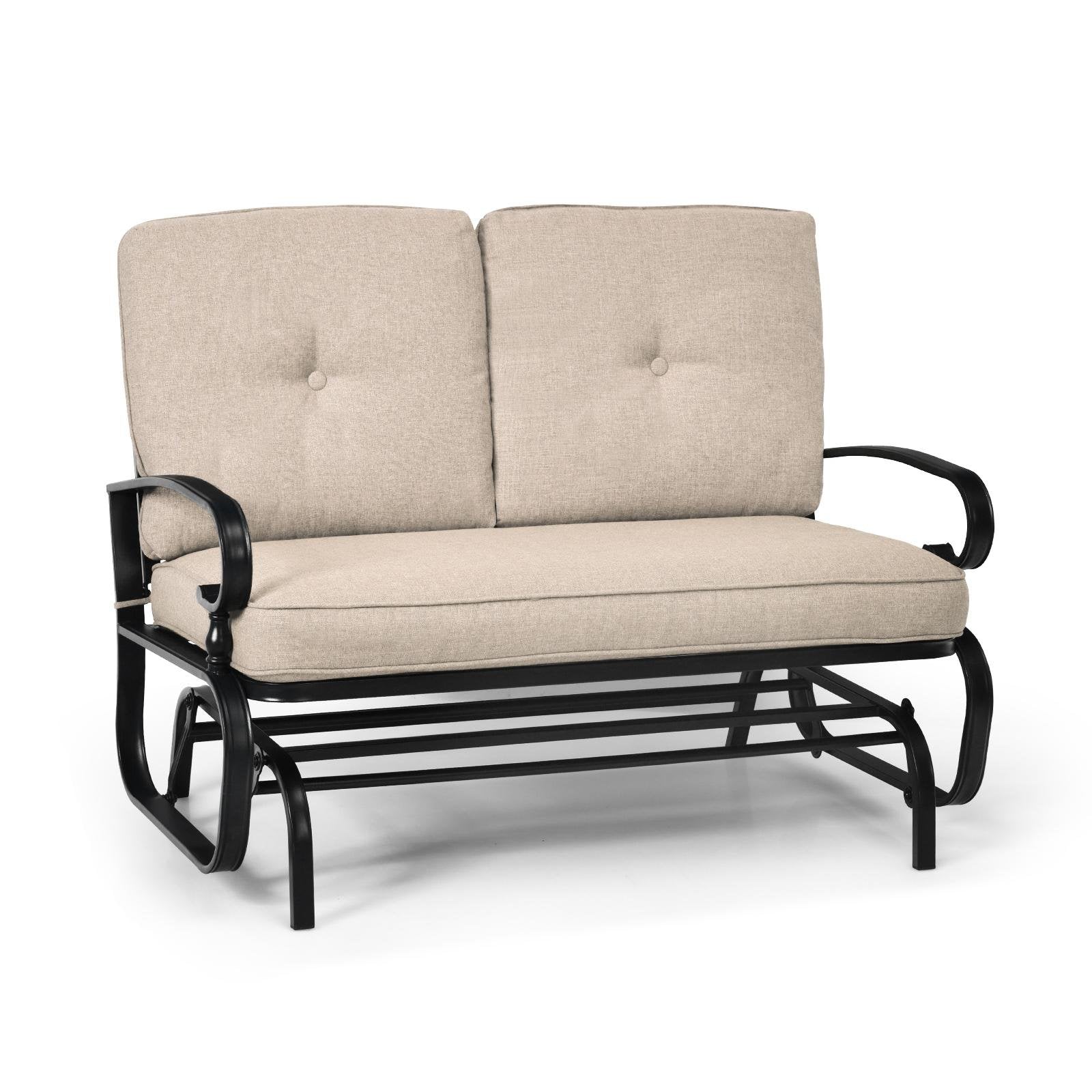 2 Seats Outdoor Swing Glider Chair with Comfortable Cushions, Beige Patio Rocking Chairs & Gliders   at Gallery Canada