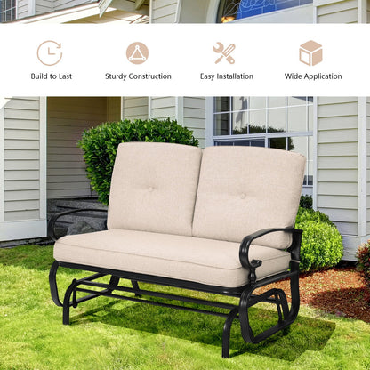 2 Seats Outdoor Swing Glider Chair with Comfortable Cushions, Beige Patio Rocking Chairs & Gliders   at Gallery Canada