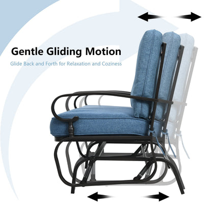 2 Seats Outdoor Swing Glider Chair with Comfortable Cushions, Blue Patio Rocking Chairs & Gliders   at Gallery Canada