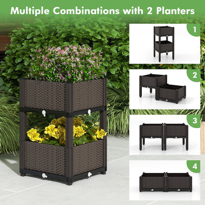 2 Set Elevated Plastic Raised Garden Bed Planter Kit for Flower Vegetable Grow, Brown Raised Garden Beds   at Gallery Canada