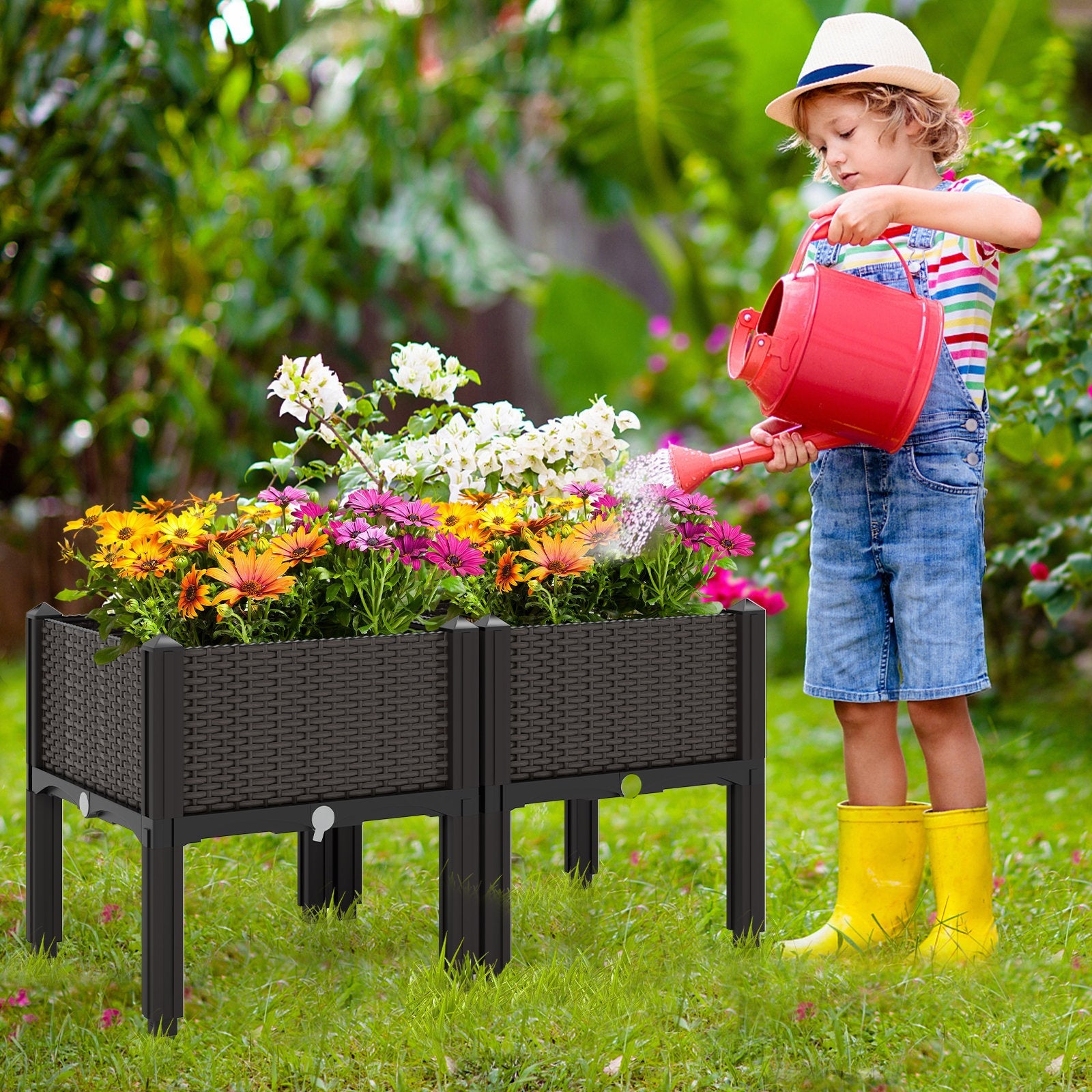 2 Set Elevated Plastic Raised Garden Bed Planter Kit for Flower Vegetable Grow, Brown Raised Garden Beds   at Gallery Canada