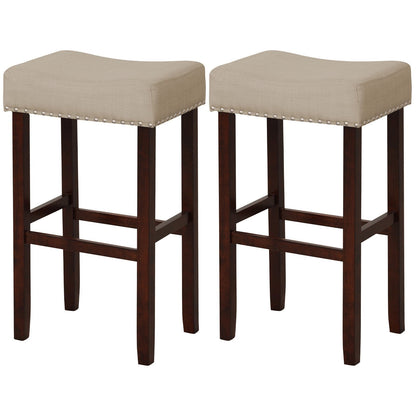 2 Set of 29 Inch Height Upholstered Bar Stool with Solid Rubber Wood Legs and Footrest, Beige Bar Stools   at Gallery Canada