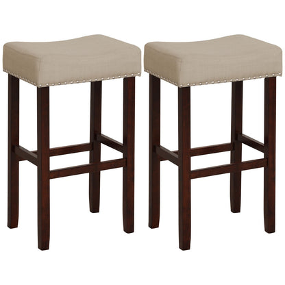 2 Set of 29 Inch Height Upholstered Bar Stool with Solid Rubber Wood Legs and Footrest, Beige Bar Stools   at Gallery Canada