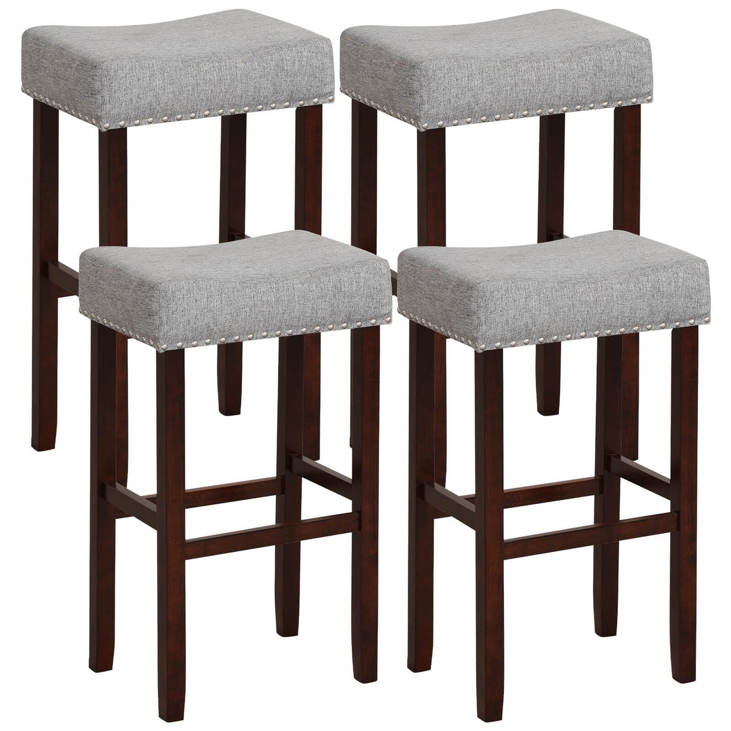 2 Set of 29 Inch Height Upholstered Bar Stool with Solid Rubber Wood Legs and Footrest, Gray Bar Stools   at Gallery Canada