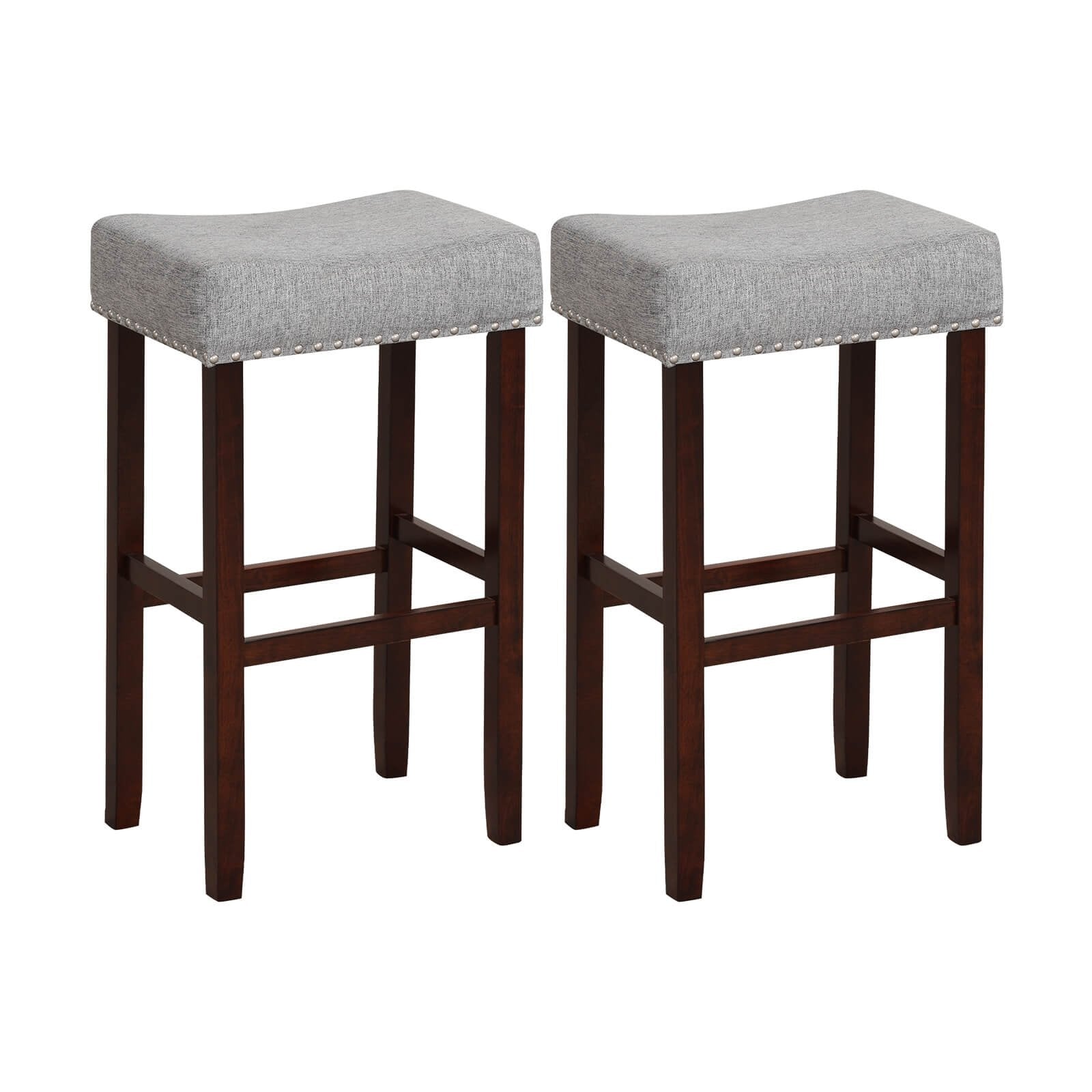 2 Set of 29 Inch Height Upholstered Bar Stool with Solid Rubber Wood Legs and Footrest, Gray Bar Stools   at Gallery Canada