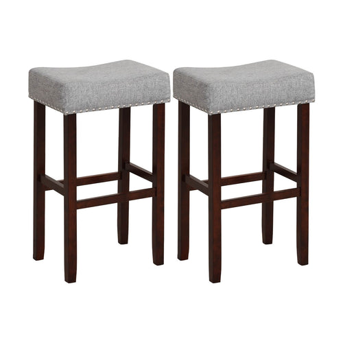 2 Set of 29 Inch Height Upholstered Bar Stool with Solid Rubber Wood Legs and Footrest, Gray