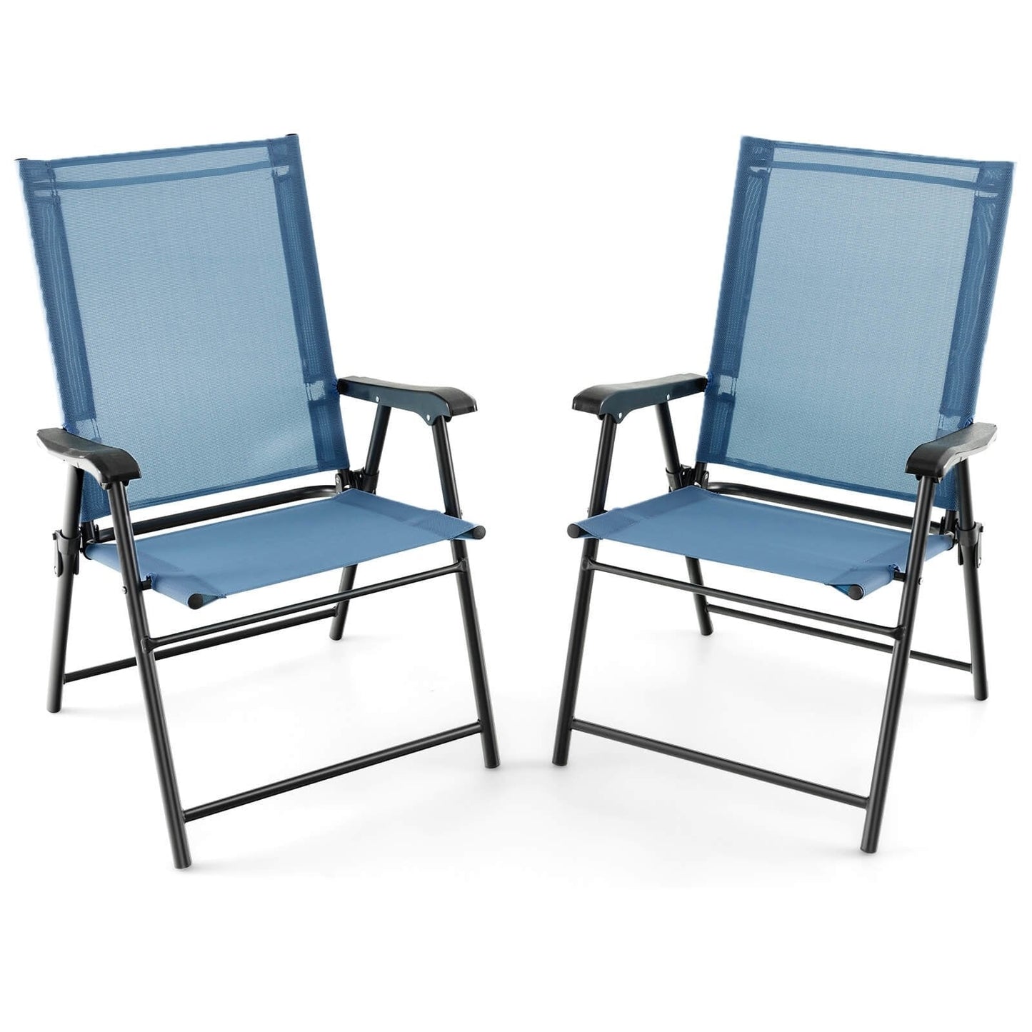 2 Set of Patio Dining Chair with Armrests and Metal Frame, Blue Patio Dining Chairs   at Gallery Canada