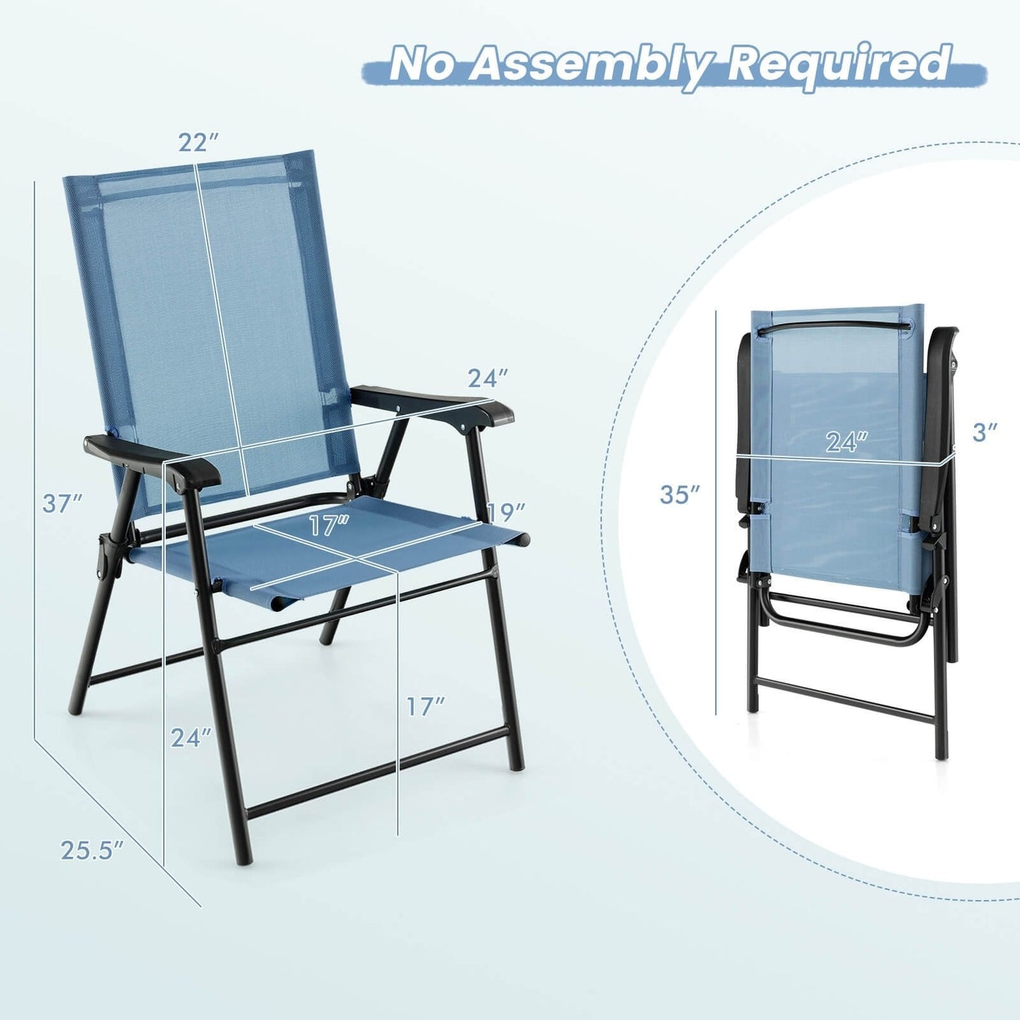 2 Set of Patio Dining Chair with Armrests and Metal Frame, Blue Patio Dining Chairs   at Gallery Canada