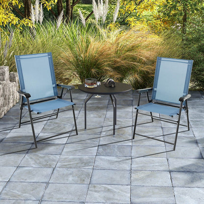 2 Set of Patio Dining Chair with Armrests and Metal Frame, Blue Patio Dining Chairs   at Gallery Canada