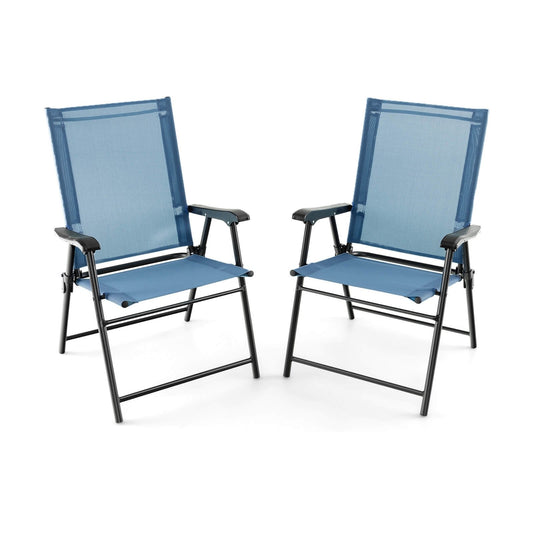 2 Set of Patio Dining Chair with Armrests and Metal Frame, Blue Patio Dining Chairs   at Gallery Canada