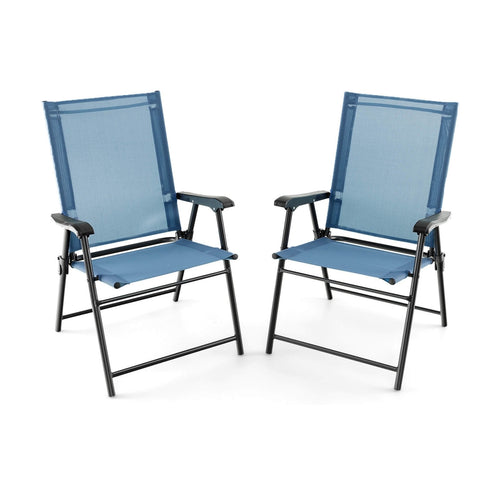 2 Set of Patio Dining Chair with Armrests and Metal Frame, Blue