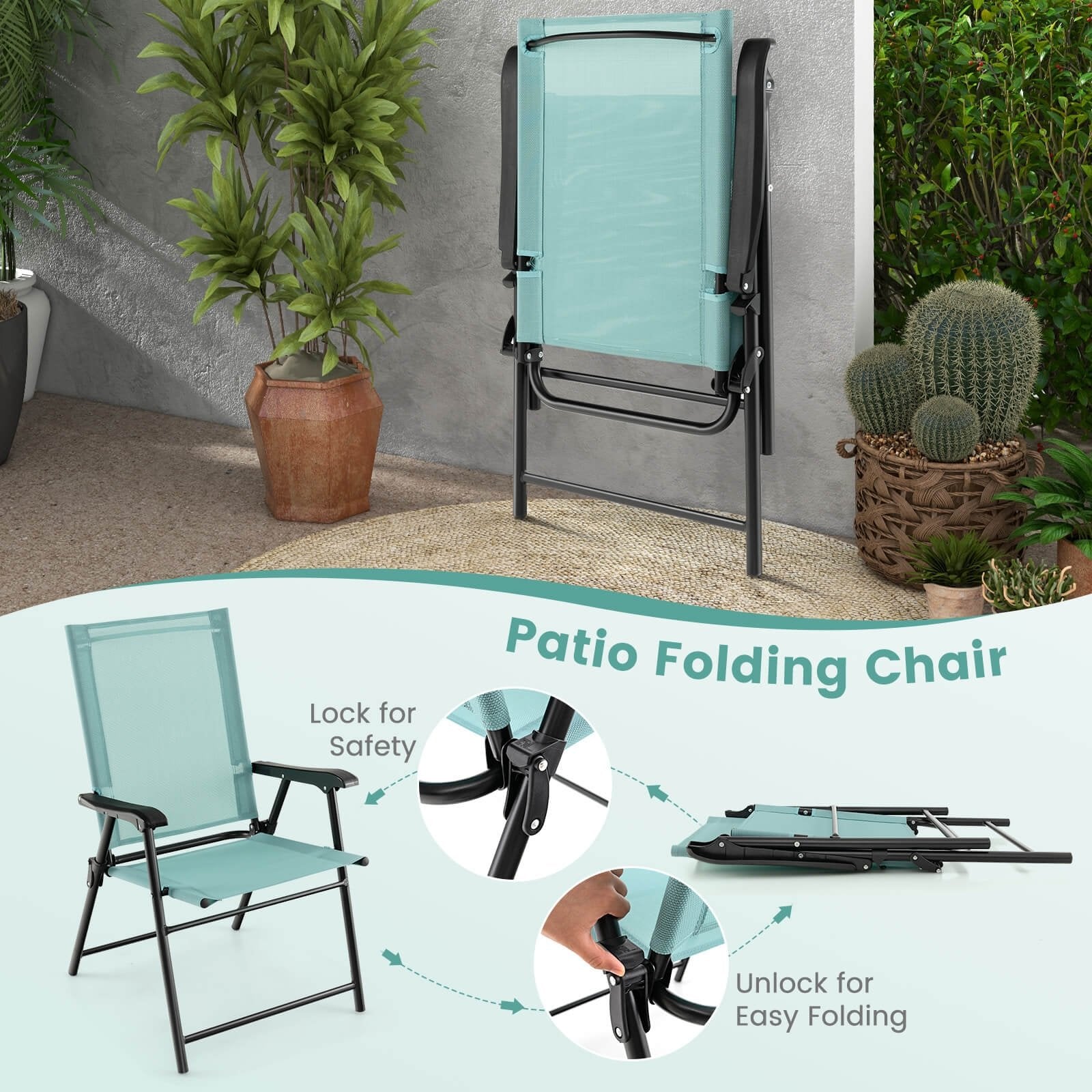 2 Set of Patio Dining Chair with Armrests and Metal Frame, Light Green Patio Dining Chairs   at Gallery Canada