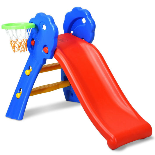 2 Step Indoors Kids Plastic Folding Slide with Basketball Hoop, Multicolor Climbers & Slides   at Gallery Canada