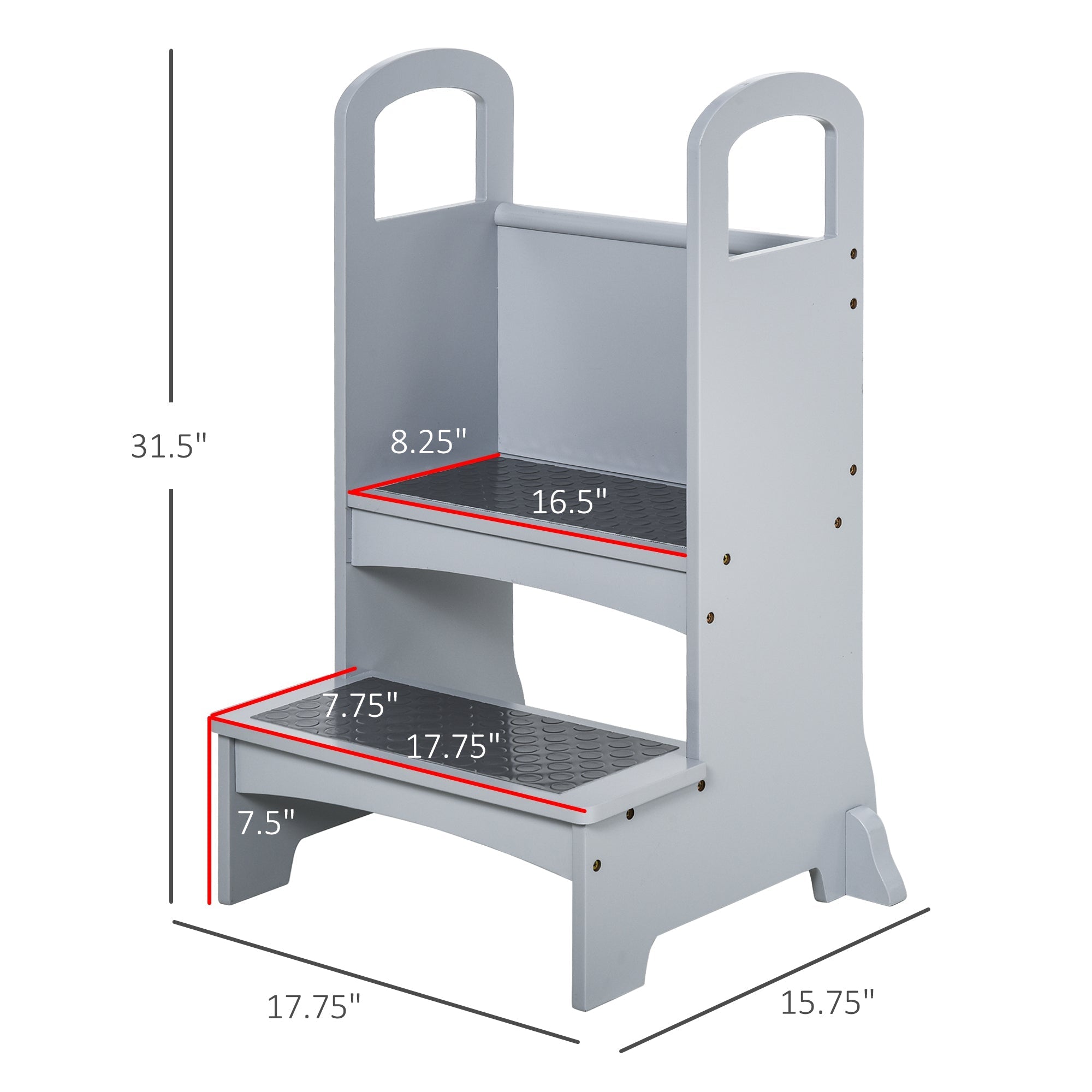 2 Step Stool Kids Kitchen Helper with Support Handles and Non-Slip Pad for Kitchen, Living room and Bathroom, Grey Toddler & Kids Step Stools   at Gallery Canada