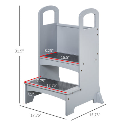 2 Step Stool Kids Kitchen Helper with Support Handles and Non-Slip Pad for Kitchen, Living room and Bathroom, Grey Toddler & Kids Step Stools   at Gallery Canada