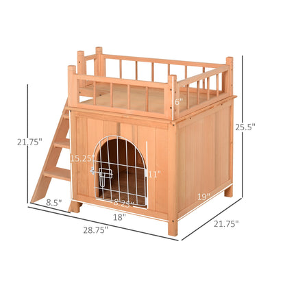 2-Story Pet House for Cats Miniature Sized Dogs, Wooden Kitten Shelter with Enclosure, Balcony, Lockable Gate, Stairs, Natural Cat Houses   at Gallery Canada