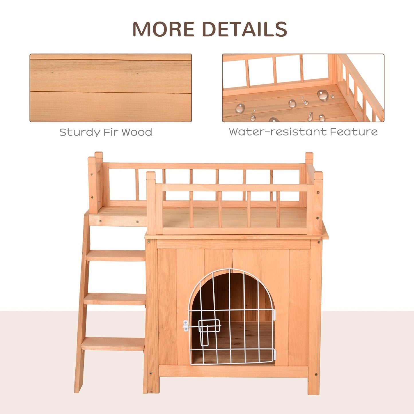 2-Story Pet House for Cats Miniature Sized Dogs, Wooden Kitten Shelter with Enclosure, Balcony, Lockable Gate, Stairs, Natural Cat Houses   at Gallery Canada