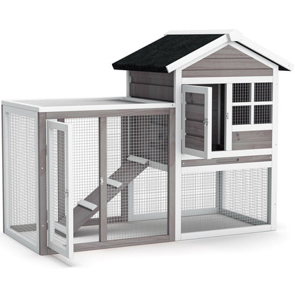 2-Story Wooden Rabbit Hutch with Running Area, Gray Rabbit Hutches   at Gallery Canada