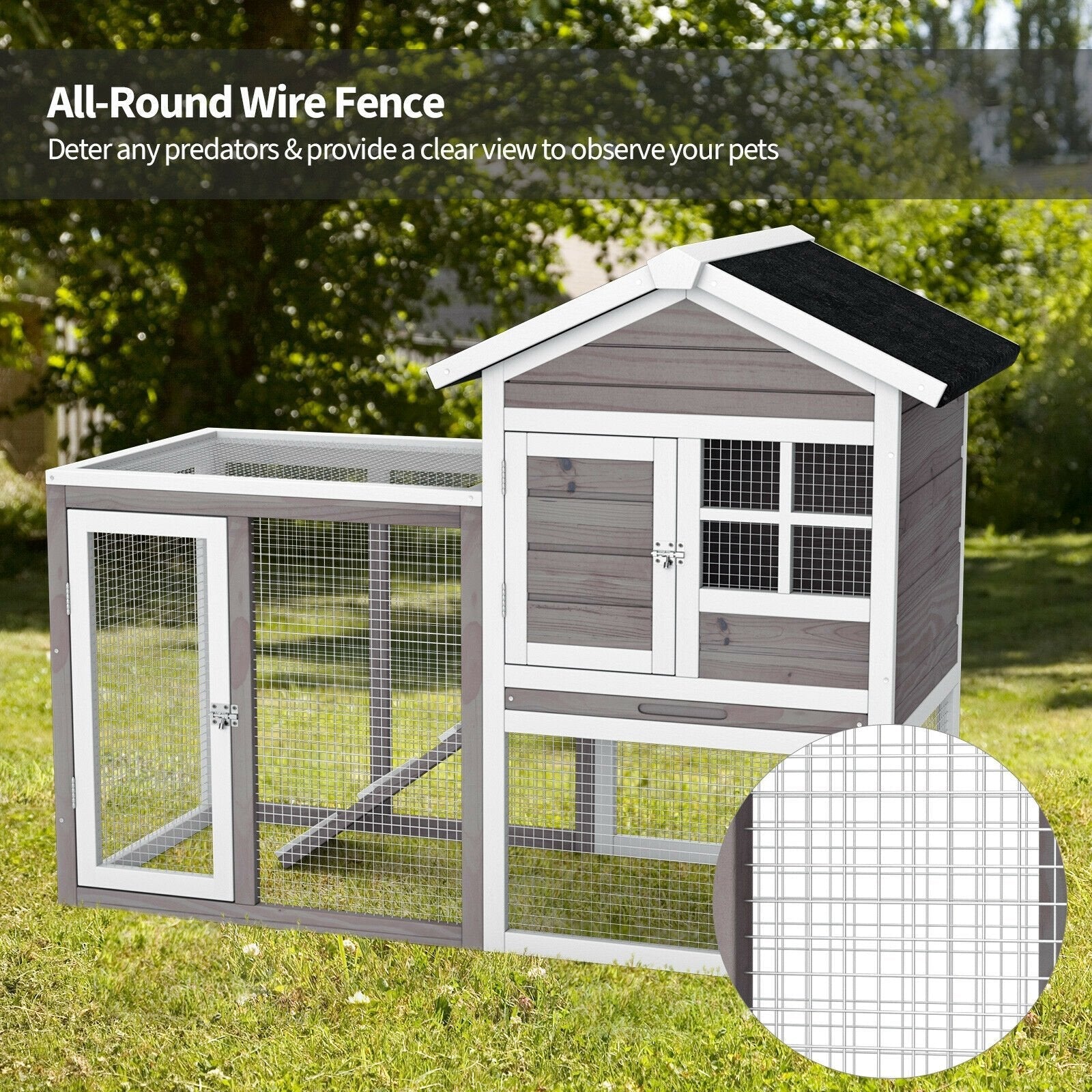 2-Story Wooden Rabbit Hutch with Running Area, Gray Rabbit Hutches   at Gallery Canada