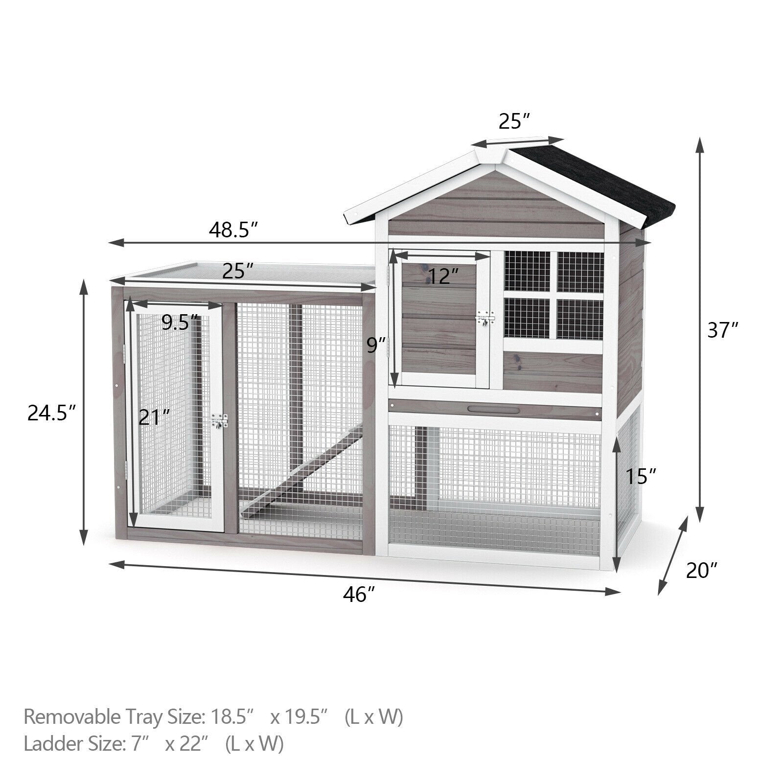 2-Story Wooden Rabbit Hutch with Running Area, Gray Rabbit Hutches   at Gallery Canada