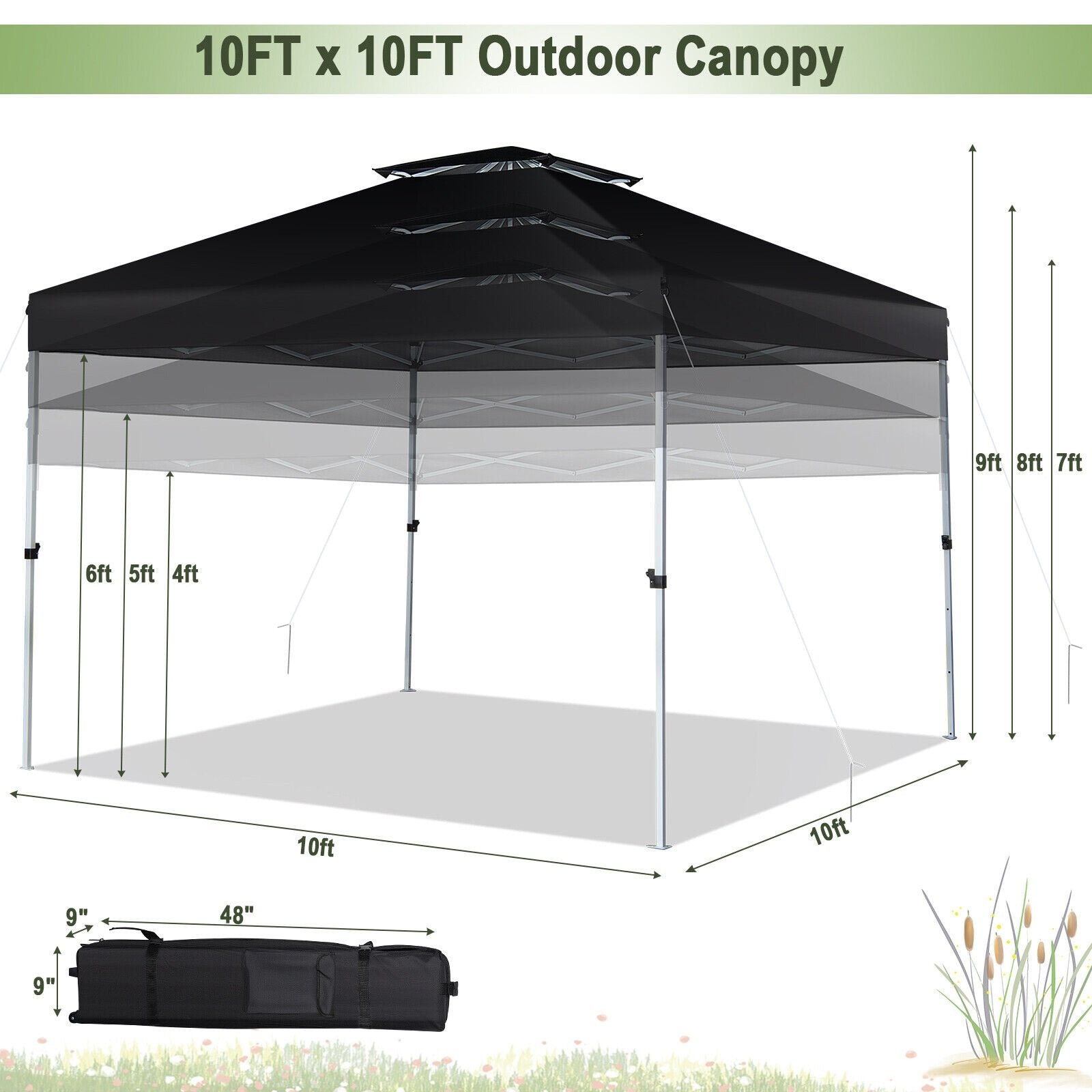 2-Tier 10 x 10 Feet Pop-up Canopy Tent with Wheeled Carry Bag, Black Canopies   at Gallery Canada