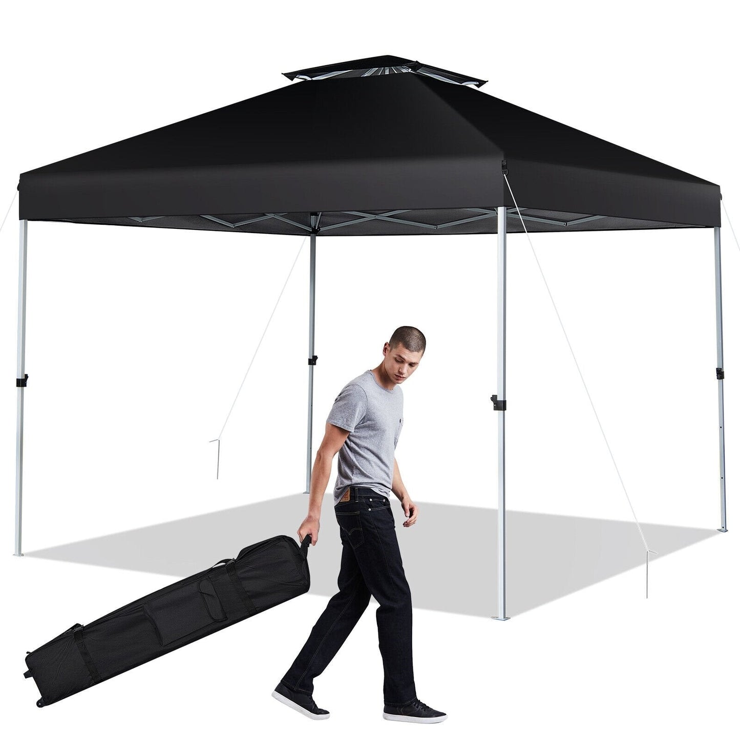 2-Tier 10 x 10 Feet Pop-up Canopy Tent with Wheeled Carry Bag, Black Canopies   at Gallery Canada