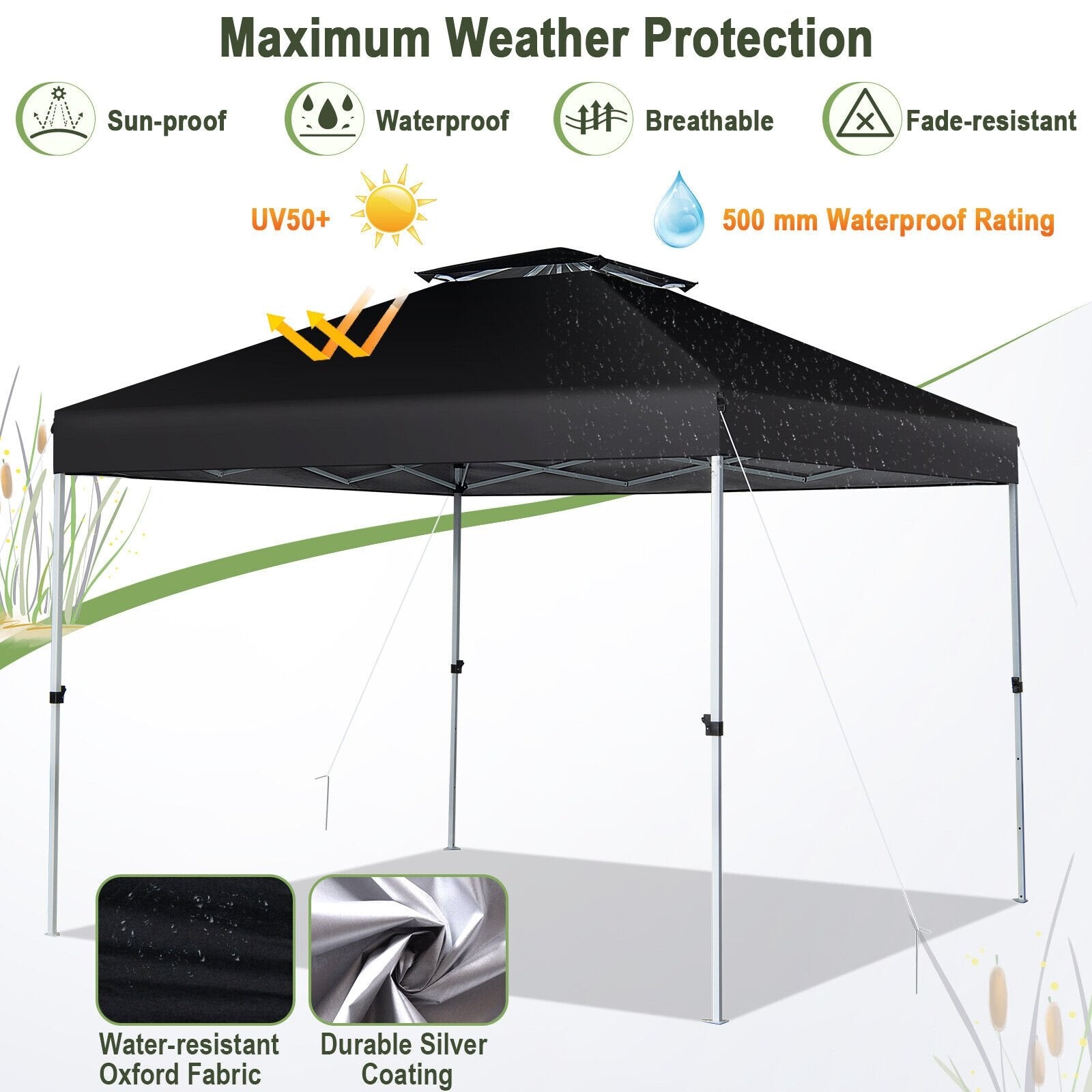 2-Tier 10 x 10 Feet Pop-up Canopy Tent with Wheeled Carry Bag, Black Canopies   at Gallery Canada