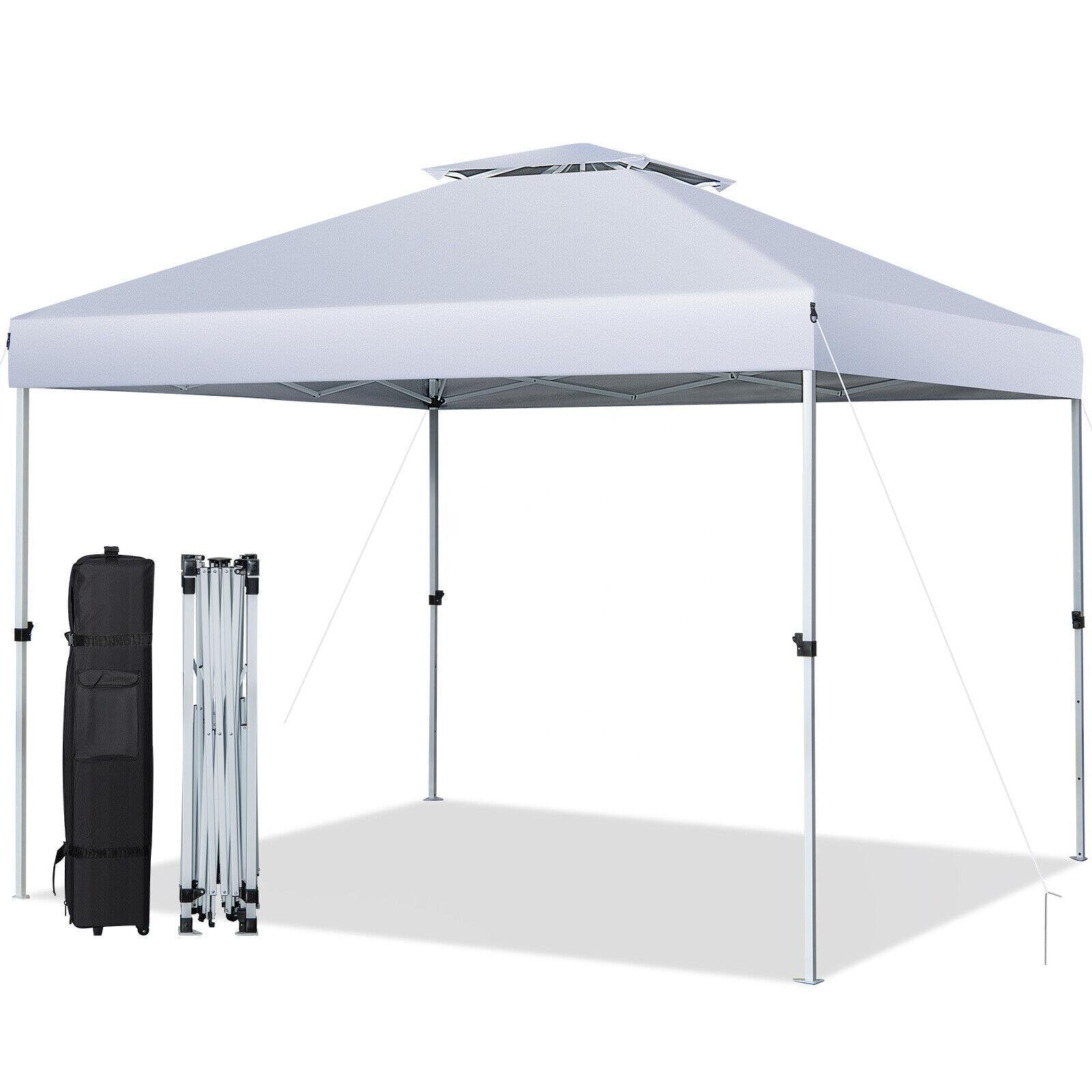 2-Tier 10 x 10 Feet Pop-up Canopy Tent with Wheeled Carry Bag, White Canopies   at Gallery Canada