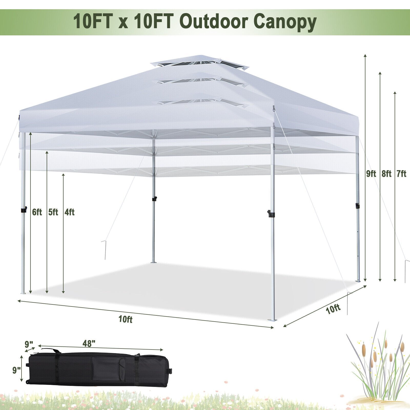 2-Tier 10 x 10 Feet Pop-up Canopy Tent with Wheeled Carry Bag, White Canopies   at Gallery Canada