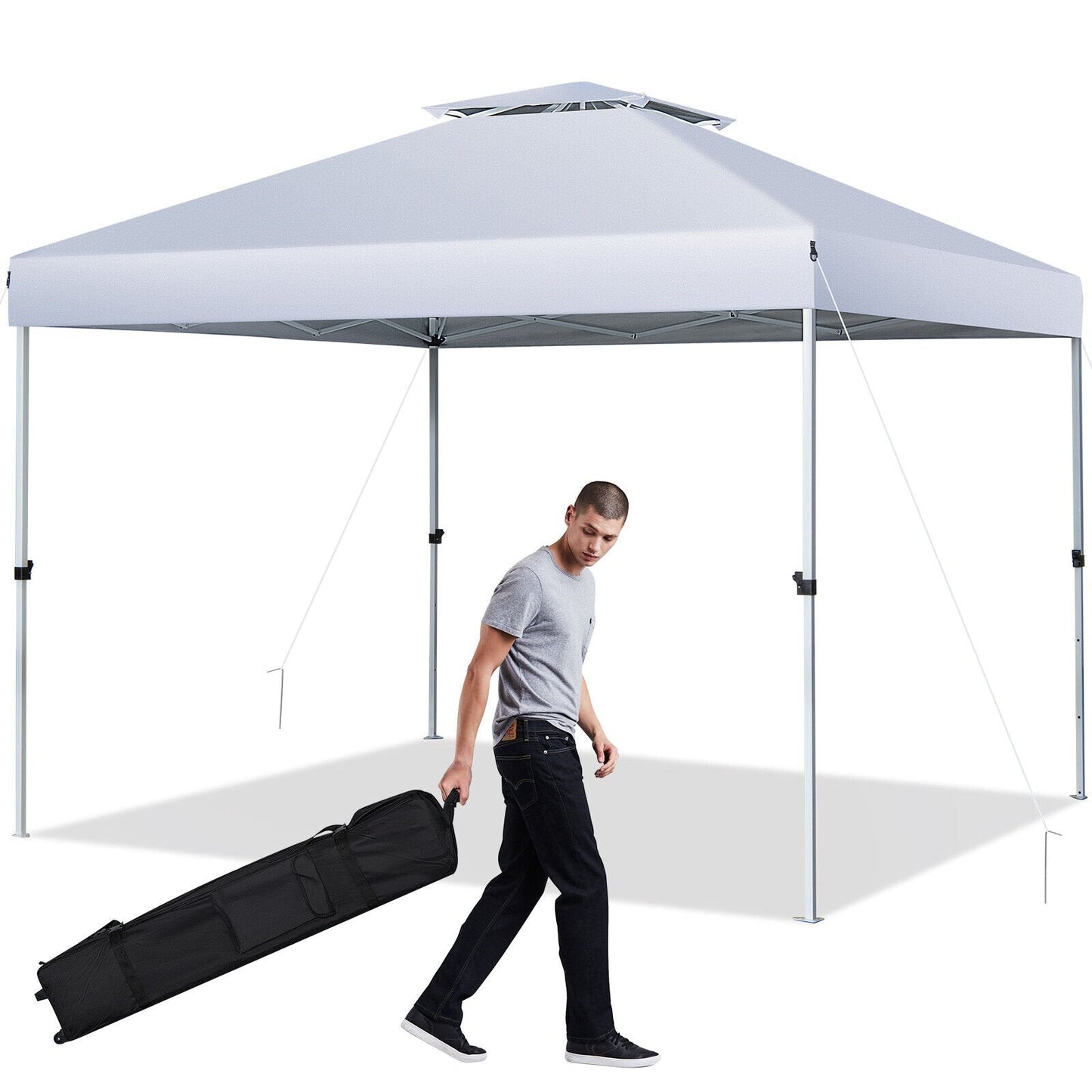 2-Tier 10 x 10 Feet Pop-up Canopy Tent with Wheeled Carry Bag, White Canopies   at Gallery Canada