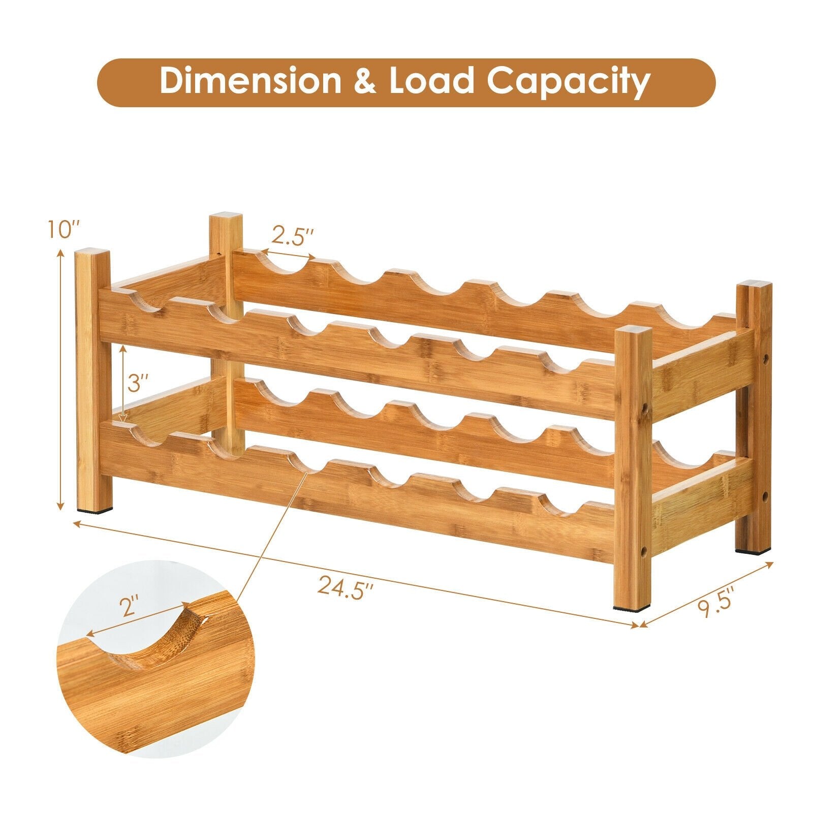 2-Tier 12 Bottles Bamboo Storage Shelf  Wine Rack, Natural Wine Racks   at Gallery Canada