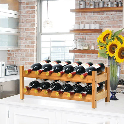 2-Tier 12 Bottles Bamboo Storage Shelf  Wine Rack, Natural Wine Racks   at Gallery Canada