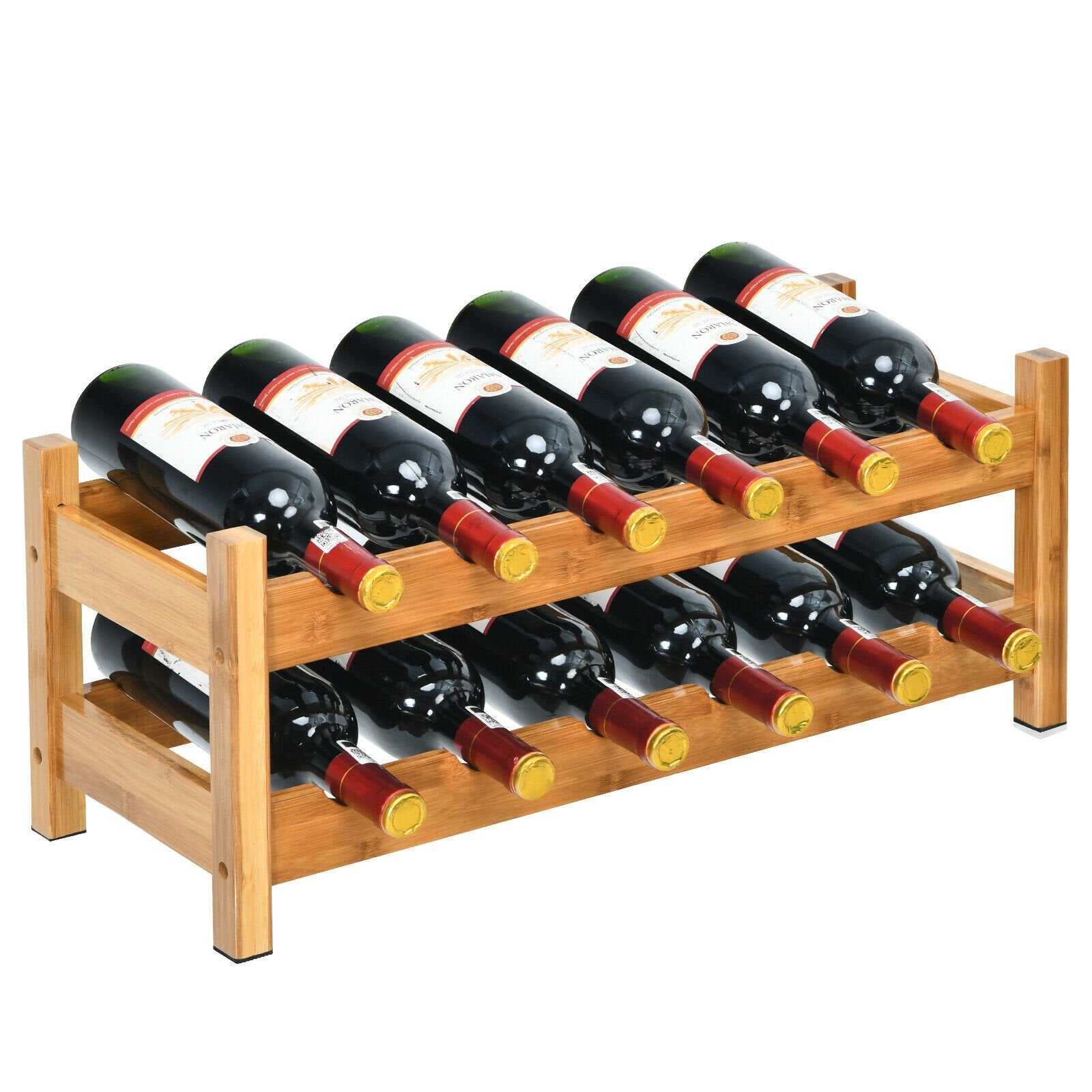 2-Tier 12 Bottles Bamboo Storage Shelf  Wine Rack, Natural Wine Racks   at Gallery Canada