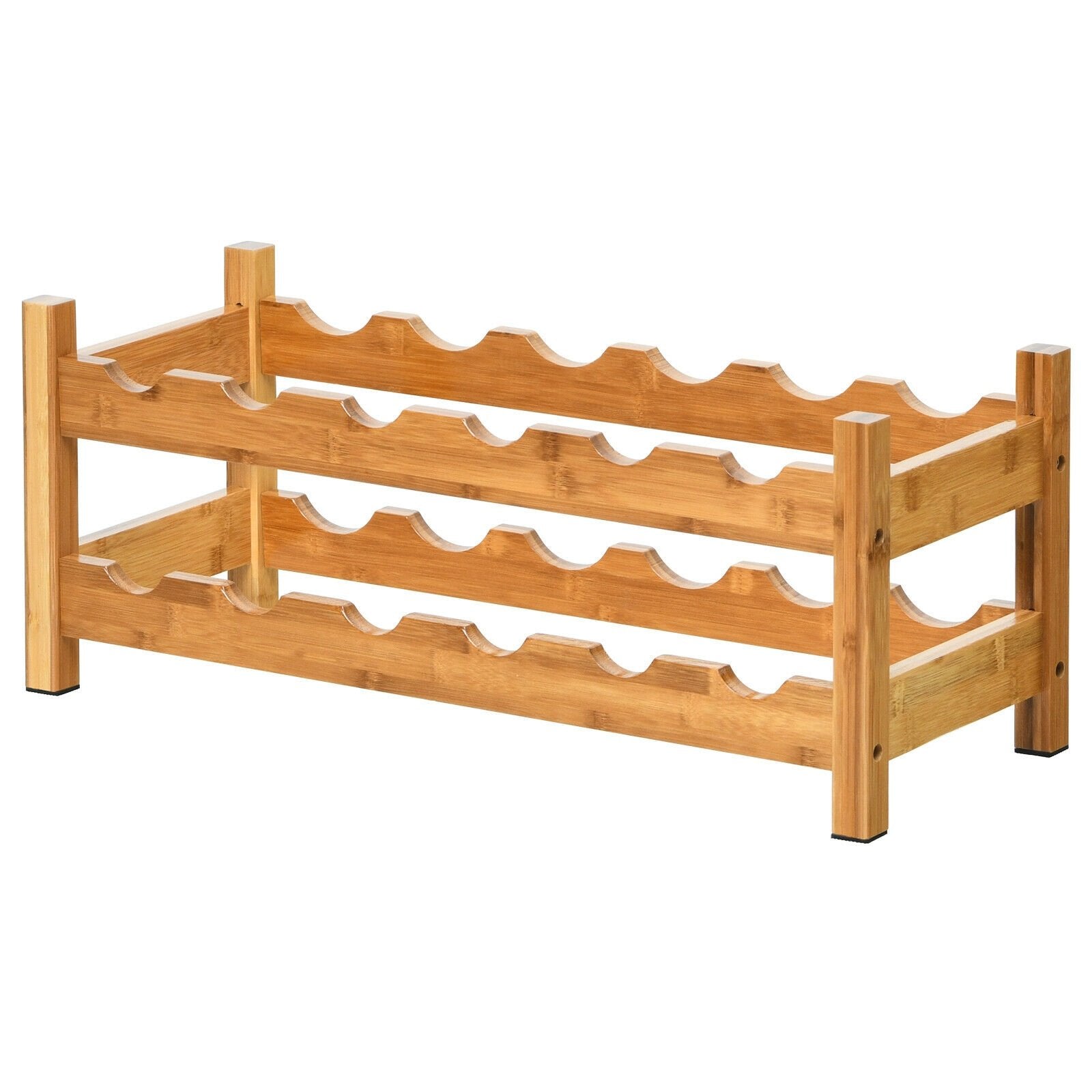 2-Tier 12 Bottles Bamboo Storage Shelf  Wine Rack, Natural Wine Racks   at Gallery Canada