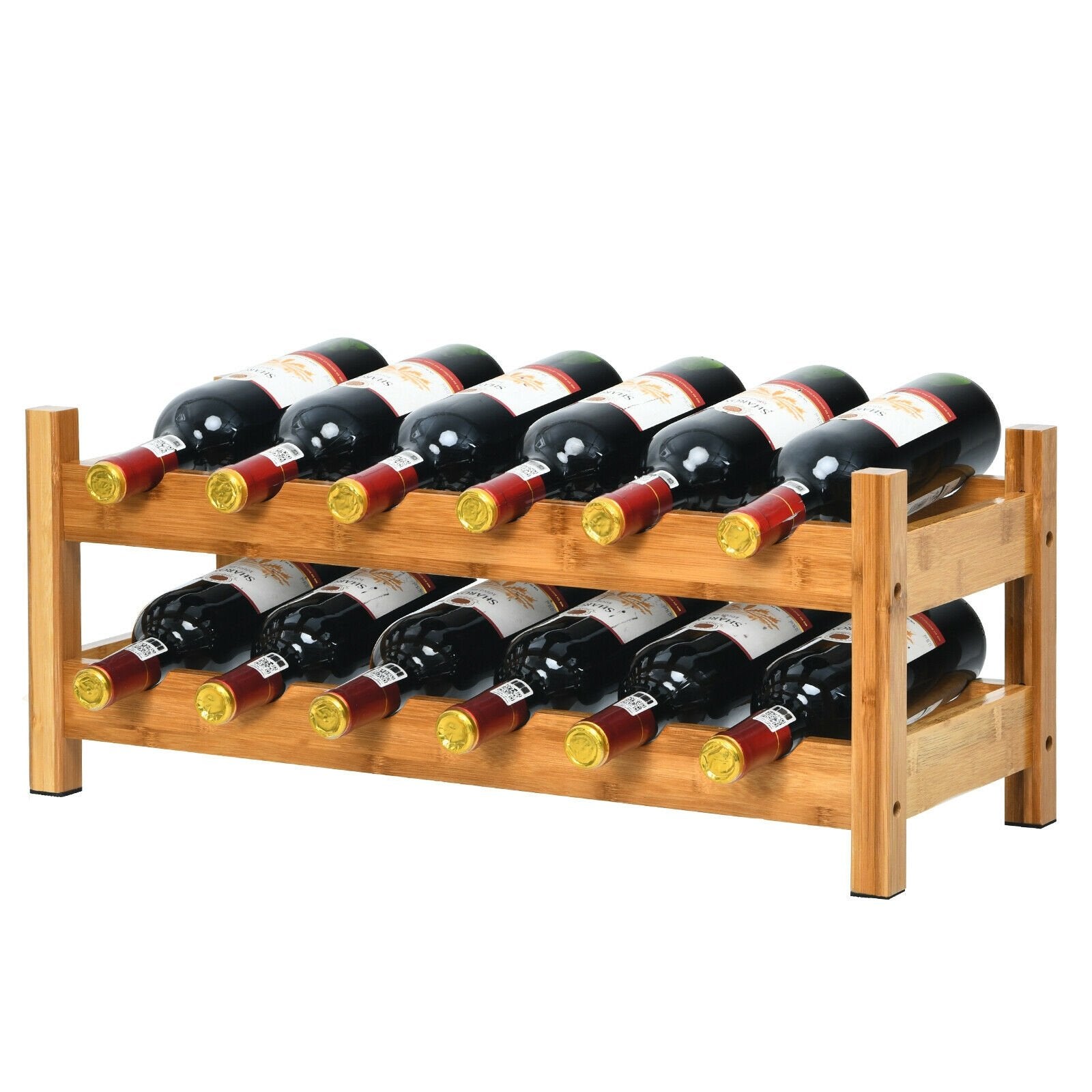 2-Tier 12 Bottles Bamboo Storage Shelf  Wine Rack, Natural Wine Racks   at Gallery Canada