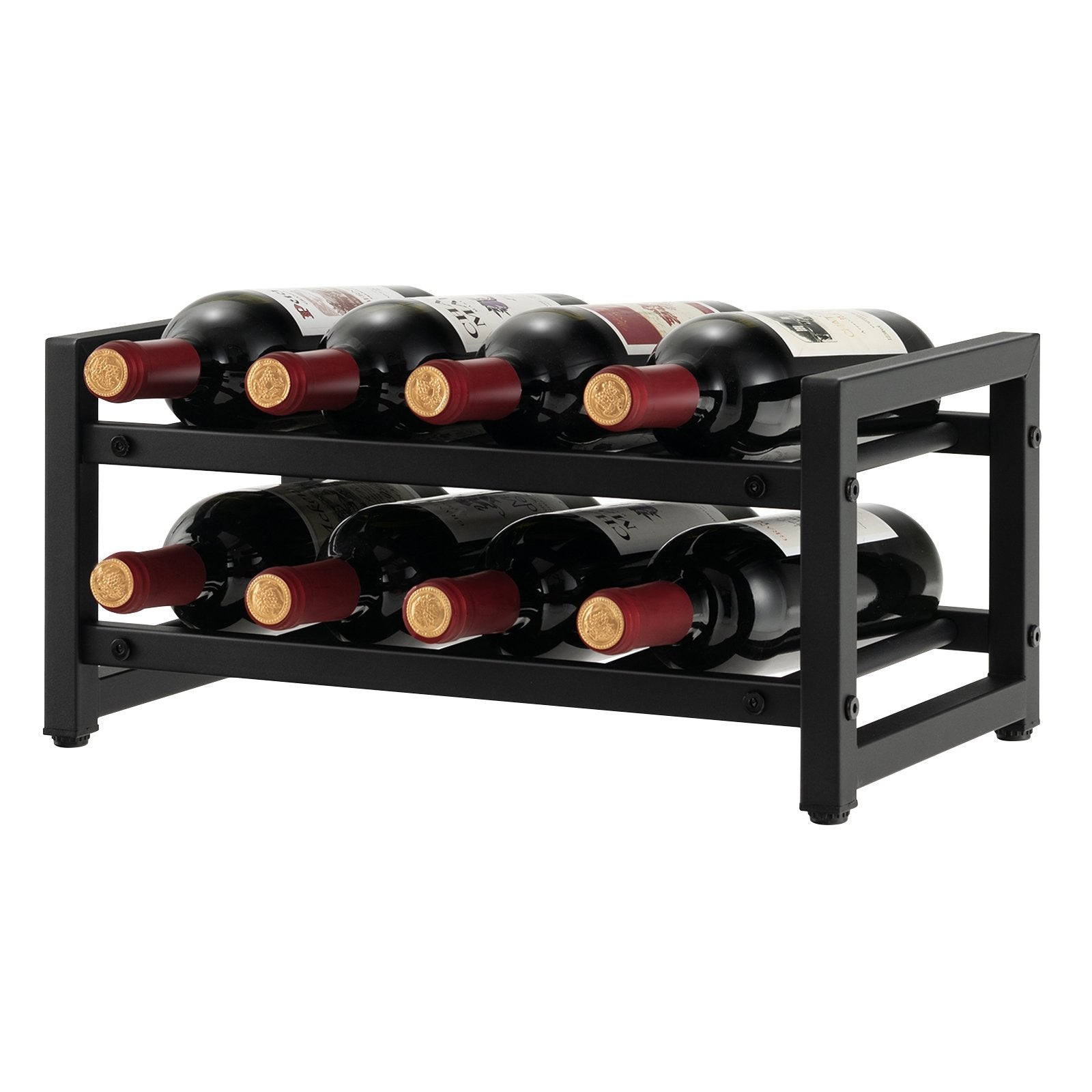 2-Tier 8-Bottle Display Wine Rackwith Adjustable Foot Pads, Black Wine Racks   at Gallery Canada